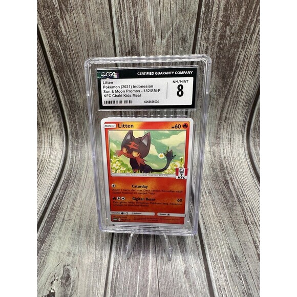 Litten Pokémon 202 Indonesian Sun & Moon Promos - 182/SM-P KFC Chaki Meal CGC 8 - Picture 1 of 10